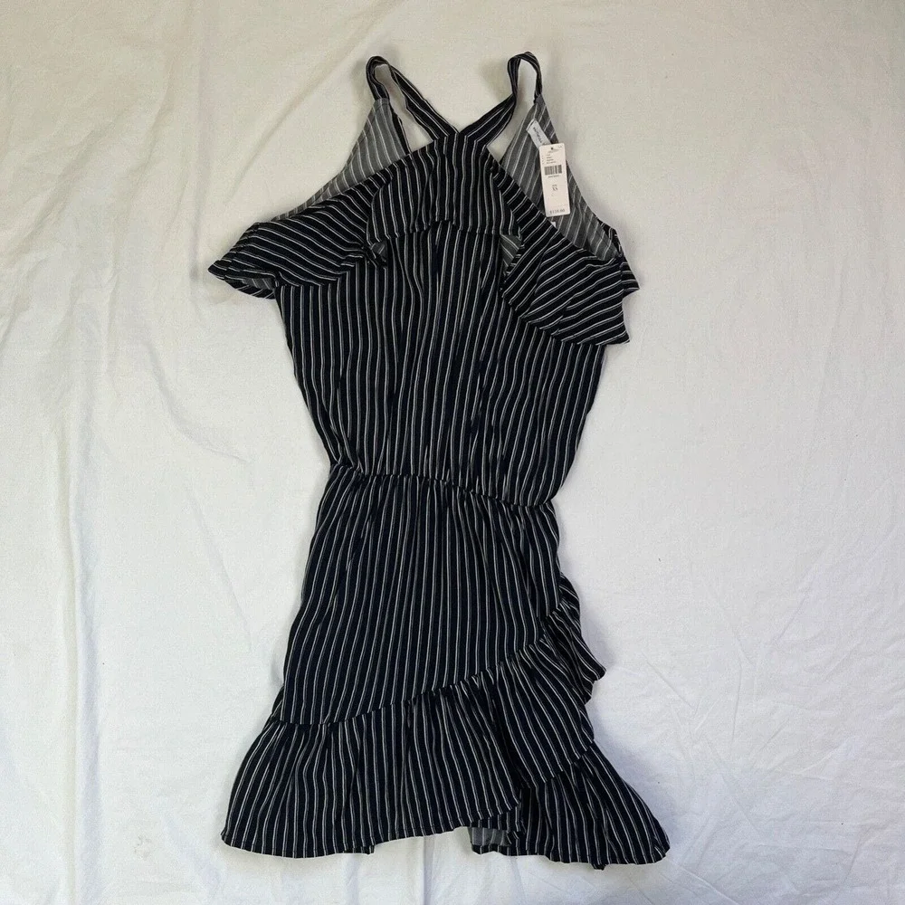 Faithfull the Brand Manarola Dress 2 XS San Cristobal Stripe Black Mini Ruffle - Picture 8 of 8